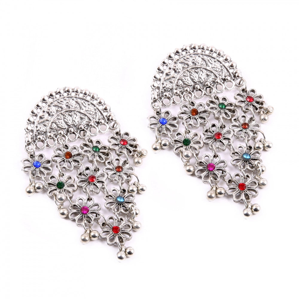 Generic Women's Silver Plated Hook Dangler Hanging Statement Earrings-Multicolour