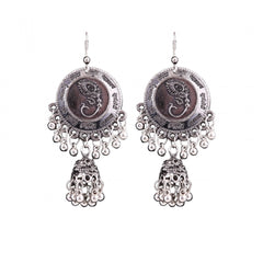 Generic Women's Silver Oxidized Hook Dangler Hanging Afgani Tribal Fancy Earrings-Silver