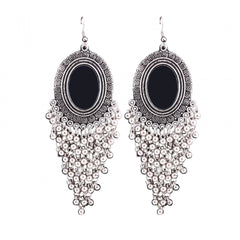 Generic Women's Silver Oxidized Hook Dangler Hanging Afgani Tribal Fancy Earrings-Silver