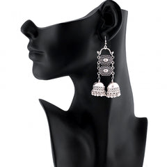 Generic Women's Silver Oxidized Hook Dangler Hanging Afgani Tribal Fancy Earrings-Silver