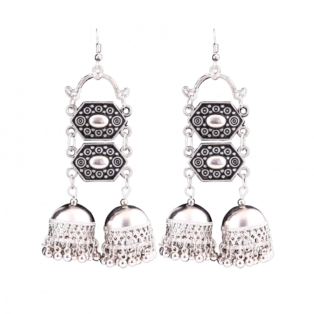 Generic Women's Silver Oxidized Hook Dangler Hanging Afgani Tribal Fancy Earrings-Silver