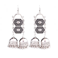 Generic Damen Silber oxidierte Haken baumelnde Hängeohrringe Afghani Tribal Fancy Ohrringe-Silber