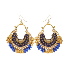 Generic Women's Golden plated Hook Dangler Hanging Earrings-Blue, Golden