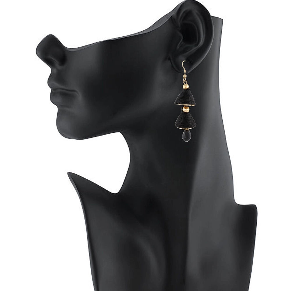 Generic Women's Alloy, Beads Hook Dangler Hanging Earrings-Black