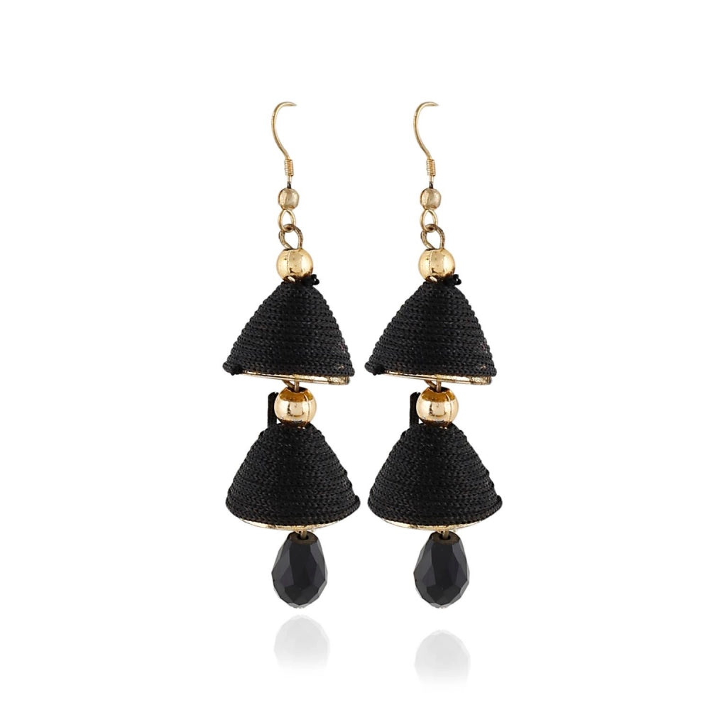 Generic Women's Alloy, Beads Hook Dangler Hanging Earrings-Black