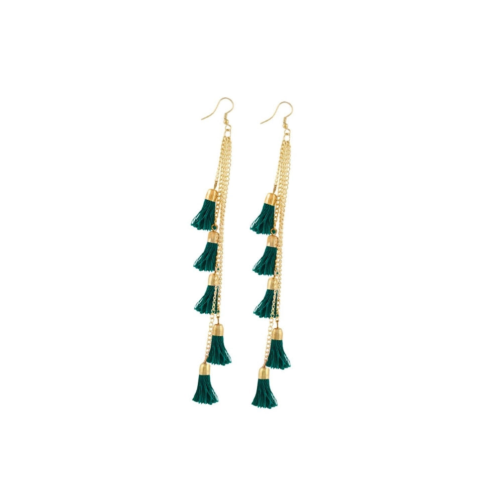 Generic Women's Golden plated Hook Dangler Hanging Earrings-Green