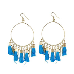 Generic Women's Alloy Hook Dangler Hanging Tassel Earrings-Blue