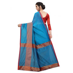 Generic Women's Cotton Saree With Blouse (Sky Blue, 5-6 Mtrs)