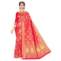 Generic Women's Banarasi silk Saree with Blouse (Red, 5-6mtr)