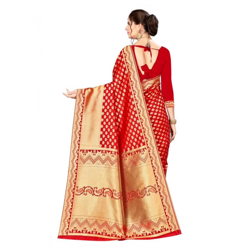 Generic Women's Banarasi silk Saree with Blouse (Red, 5-6mtr)