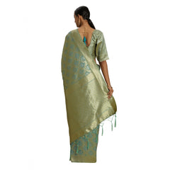 Generic Women's Banarasi silk Saree with Blouse (Sky blue, 5-6mtr)