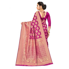 Generic Women's Banarasi silk Saree with Blouse (Wine, 5-6mtr)