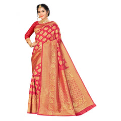 Generic Women's Banarasi silk Saree with Blouse (Red, 5-6mtr)