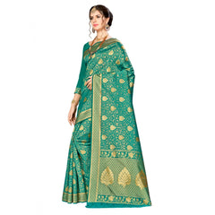 Generic Women's Banarasi silk Saree with Blouse (Green, 5-6mtr)