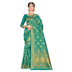 Generic Women's Banarasi silk Saree with Blouse (Green, 5-6mtr)