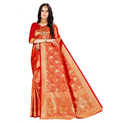 Generic Women's Banarasi silk Saree with Blouse (Red, 5-6mtr)