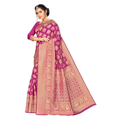 Generic Women's Banarasi silk Saree with Blouse (Wine, 5-6mtr)