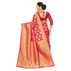 Generic Women's Banarasi silk Saree with Blouse (Red, 5-6mtr)