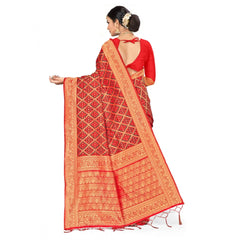 Generic Women's Banarasi silk Saree with Blouse (Red,black, 5-6mtr)