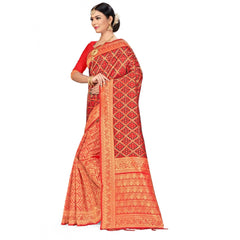 Generic Women's Banarasi silk Saree with Blouse (Red,black, 5-6mtr)