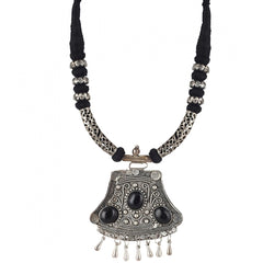 High Finished Black Beads and Oxidized Silver Pendant Designer Necklace