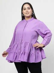 Flambeur Women's Plus Size Solid Purple Full Sleeve Top