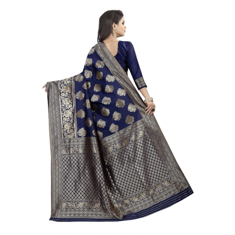 Generic Women's Kota Banarasi Silk Saree with Blouse (NavyBlue,5-6 mtrs)