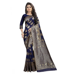 Generic Women's Kota Banarasi Silk Saree with Blouse (NavyBlue,5-6 mtrs)