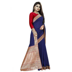 Generic Women's Vichitra Silk Saree with Blouse (Blue,5-6 mtrs)