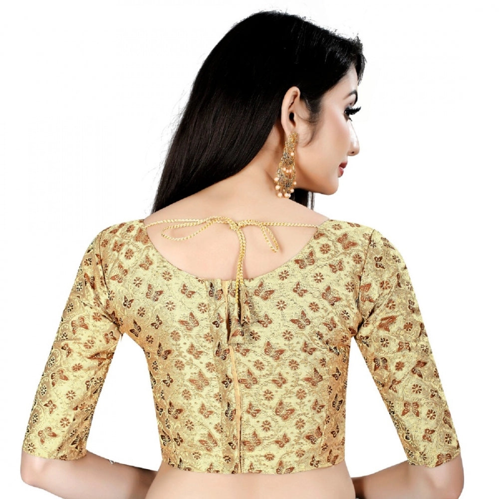 Generic Women's Brocade, Inner-Cotton Full Stitched Padded Blouse (Chiku cofee)