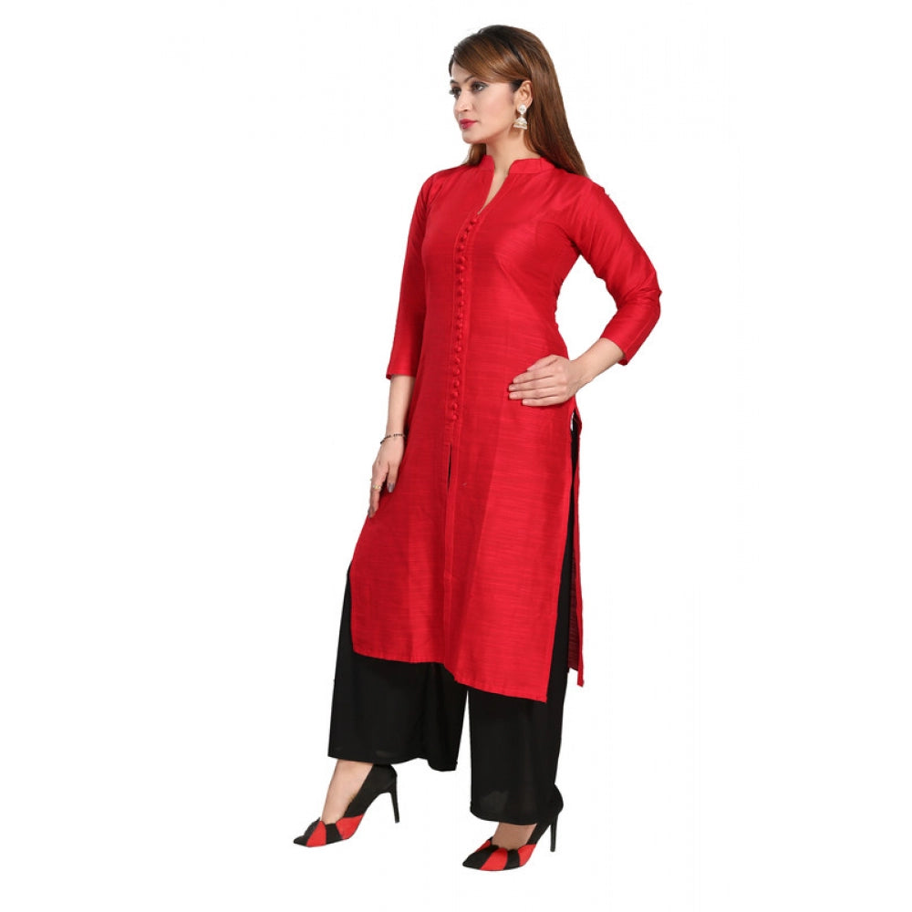 Generic Women's Silk Self Pattern Straight Kurti-Red