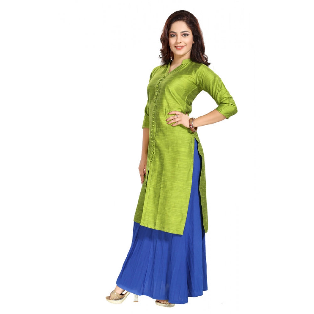 Generic Women's Silk Self Pattern Straight Kurti-Green