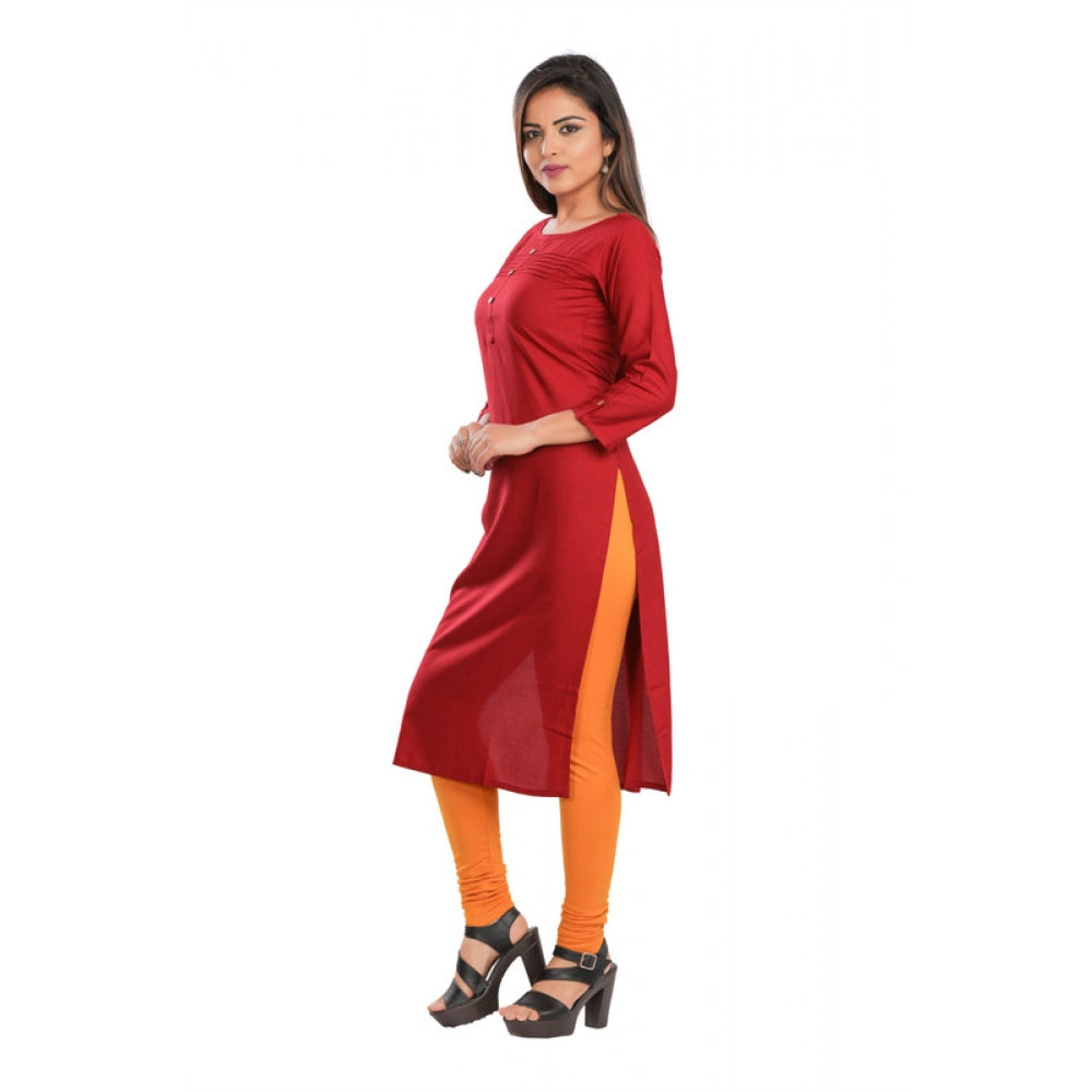 Generic Women's Rayon Self Pattern Straight Kurti-Maroon