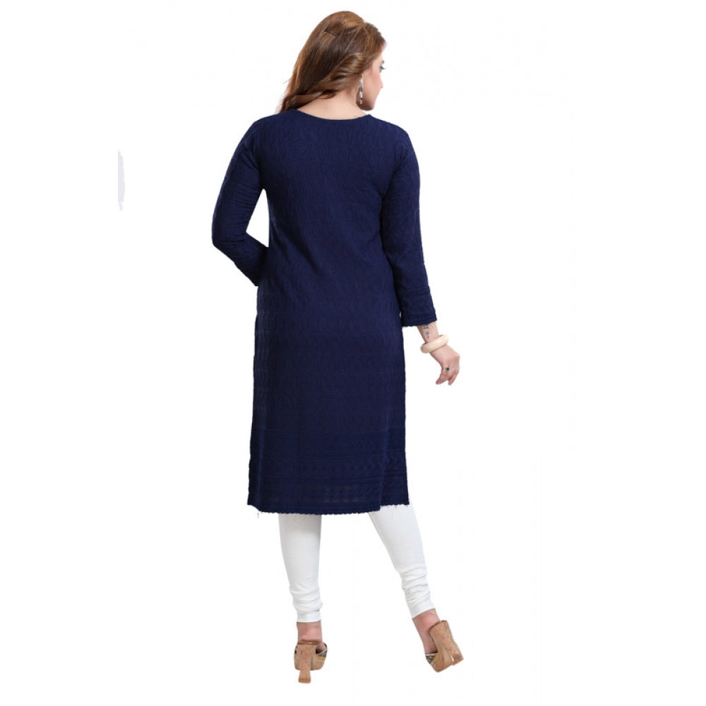 Generisches, gerades Kurti aus Viskose mit Stickerei für Damen, Marineblau