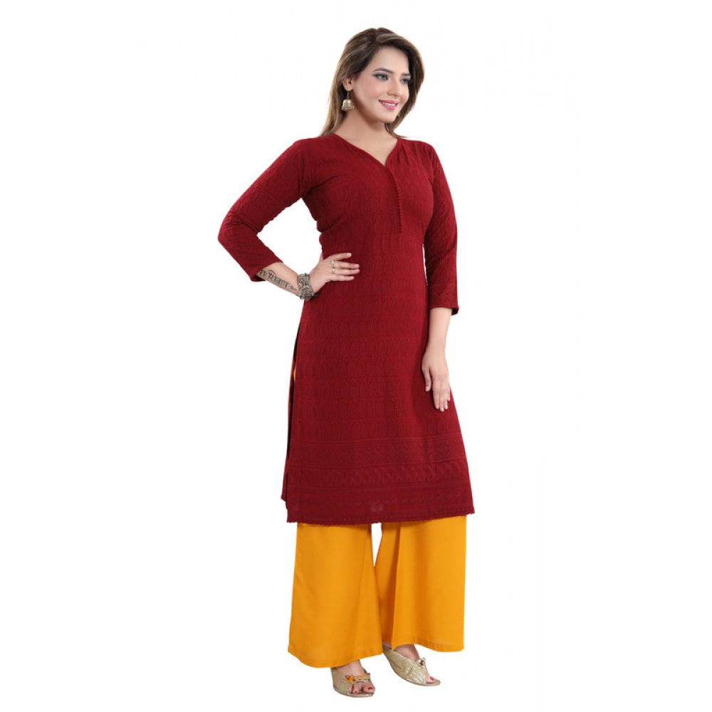 Generic Damen Kurti aus Viskose mit Stickerei, gerade, Kastanienbraun