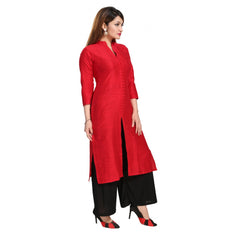 Generic Women's Silk Self Pattern Straight Kurti-Red