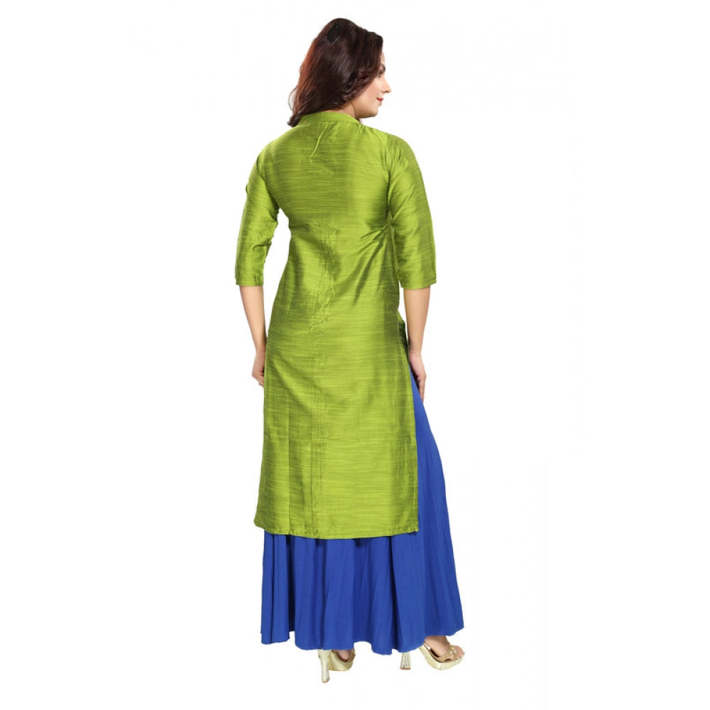 Generic Women's Silk Self Pattern Straight Kurti-Green