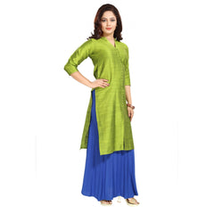 Generic Women's Silk Self Pattern Straight Kurti-Green