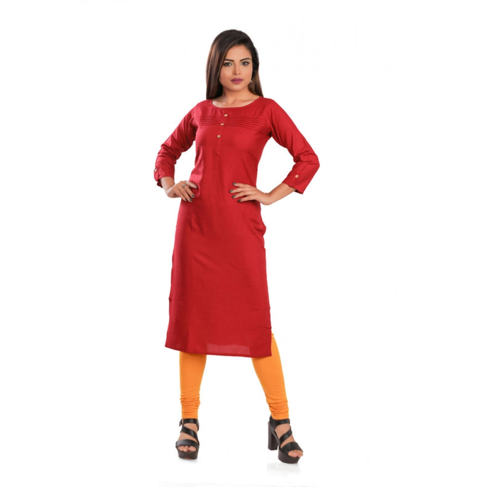 Generisches Damen-Kurti aus Viskose mit selbstaufnähendem Muster, gerade, Kastanienbraun