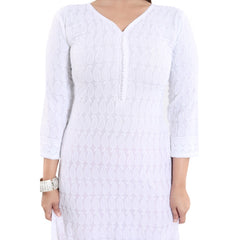 Generic Women's Rayon Embroidered Straight Kurti-White