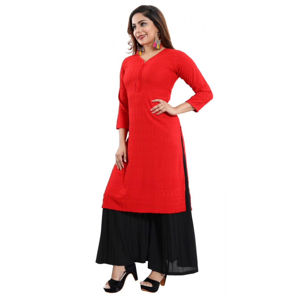 Generisches, gerades Kurti aus Viskose mit Stickerei für Damen, Rot