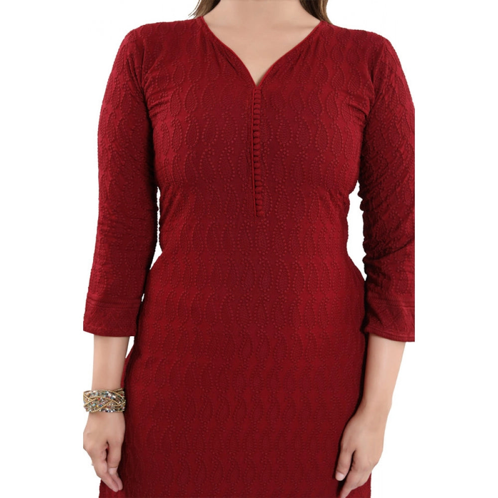 Generic Damen Kurti aus Viskose mit Stickerei, gerade, Kastanienbraun