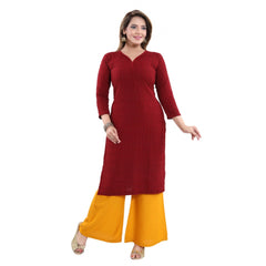 Generic Damen Kurti aus Viskose mit Stickerei, gerade, Kastanienbraun