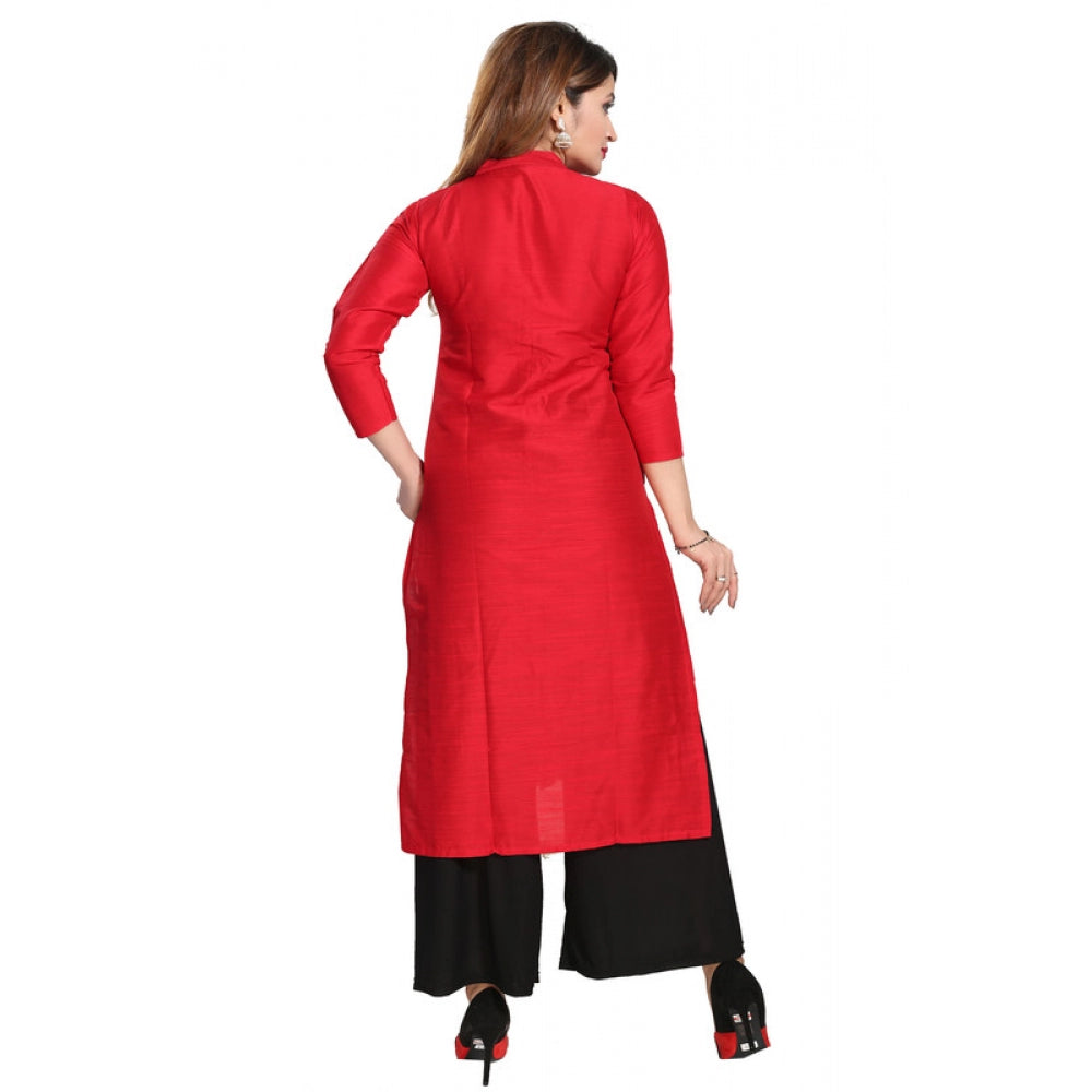 Generisches Damen-Kurti aus Seide mit selbstmustertem Muster, gerade, Rot