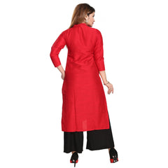 Generic Women's Silk Self Pattern Straight Kurti-Red