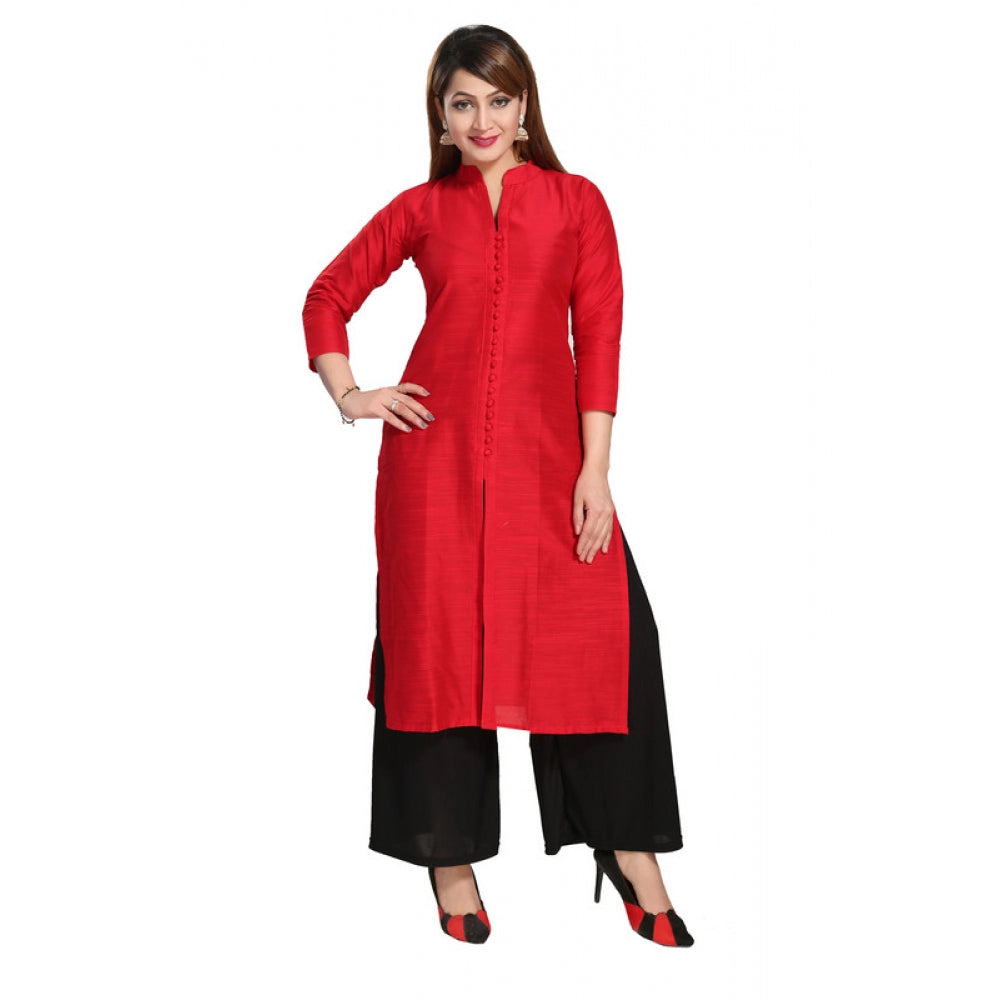 Generisches Damen-Kurti aus Seide mit selbstmustertem Muster, gerade, Rot