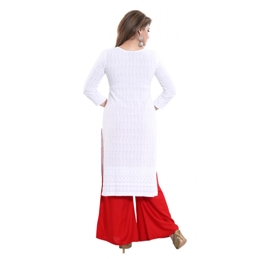 Generisches, gerades Kurti aus Viskose mit Stickerei für Damen, Weiß