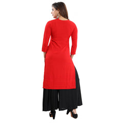 Generisches, gerades Kurti aus Viskose mit Stickerei für Damen, Rot