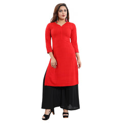 Generisches, gerades Kurti aus Viskose mit Stickerei für Damen, Rot