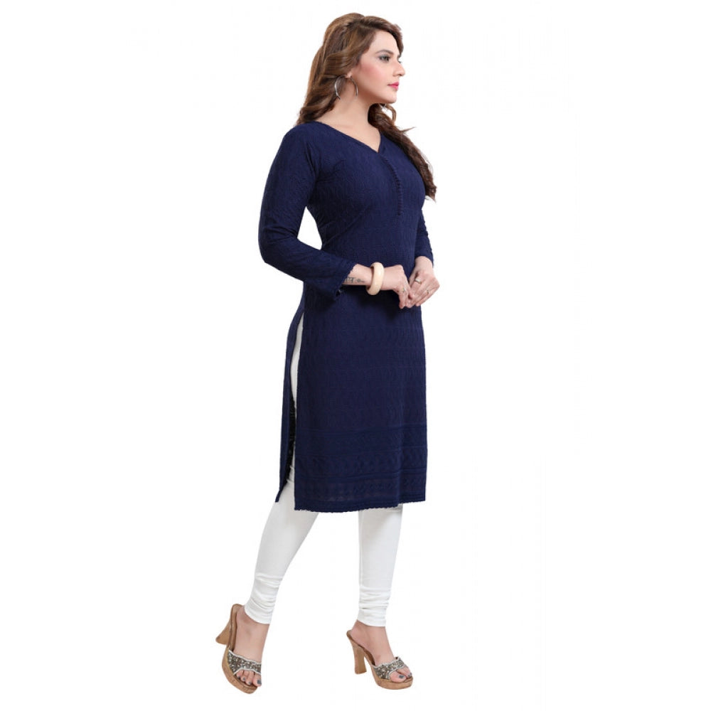 Generisches, gerades Kurti aus Viskose mit Stickerei für Damen, Marineblau